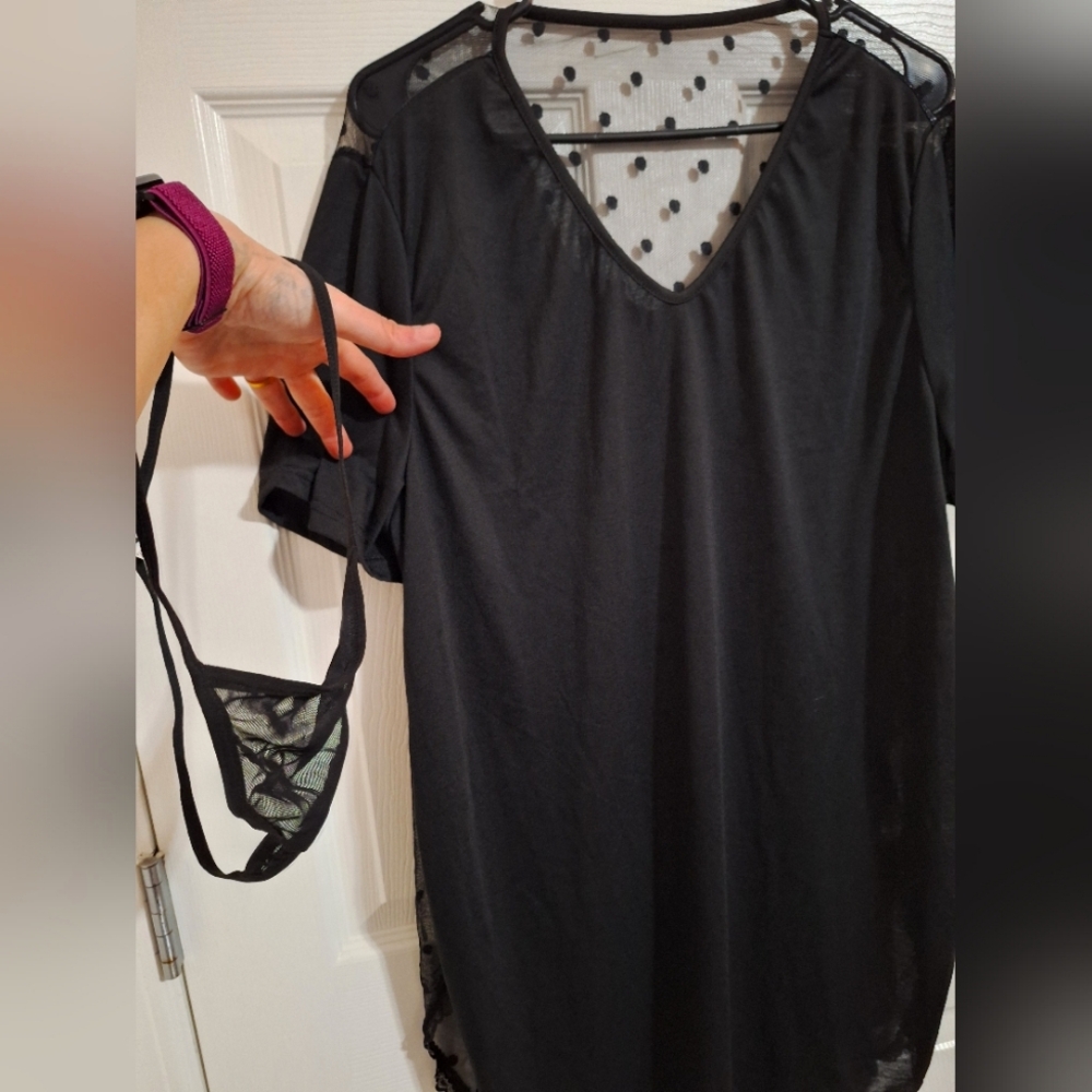 TOTALLY SEE THRU backed night shirt with matching G string